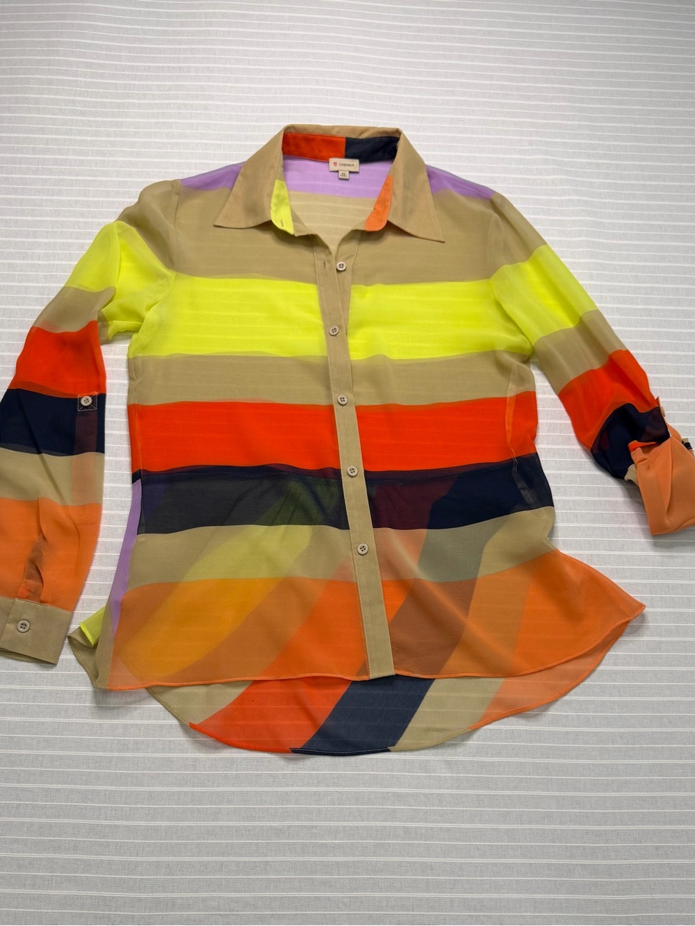 Cremieux Sheer Colorblock High-Low Blouse – Size Small 🧡💛💜